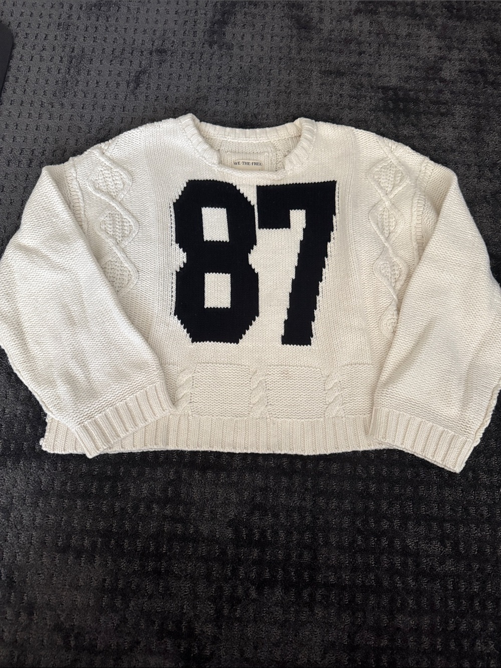 We The Free Cream Crewneck Sweater with Black '87' Graphic - Picture 3 of 5